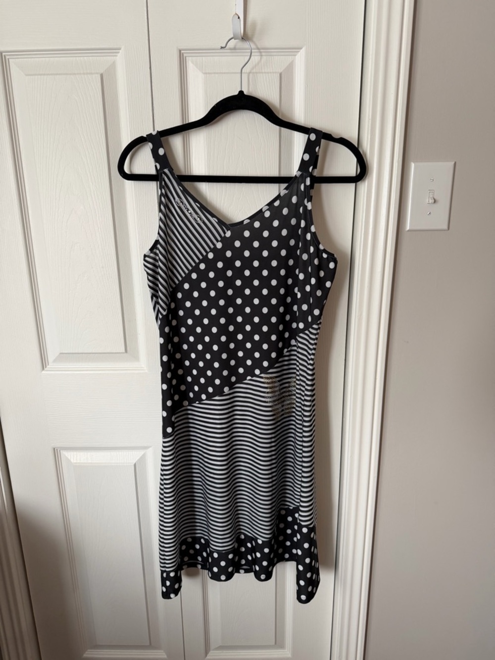 Tricotto Black and White Polka Dot & Stripe Midi Dress